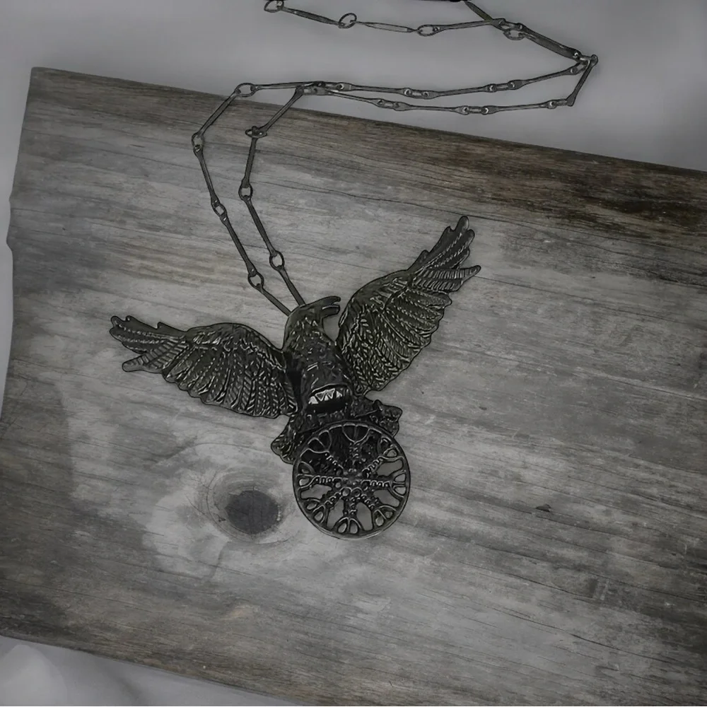 1pc Gothic Black Raven Pendant Necklace  Faux Fashion Jewelry‎